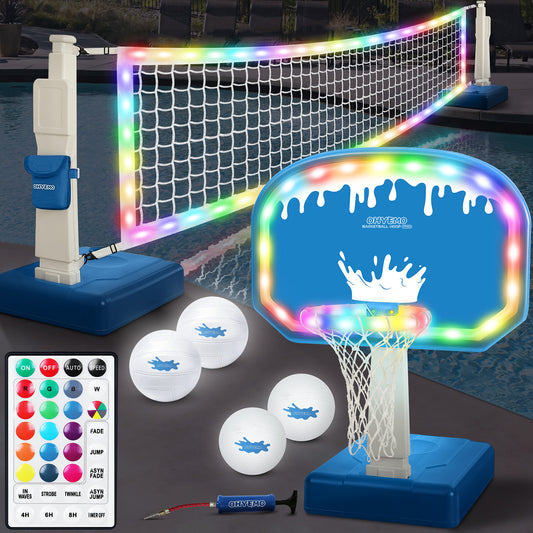 OHYEMO 2-in-1 LED Pool Volleyball & Basketball Game Set