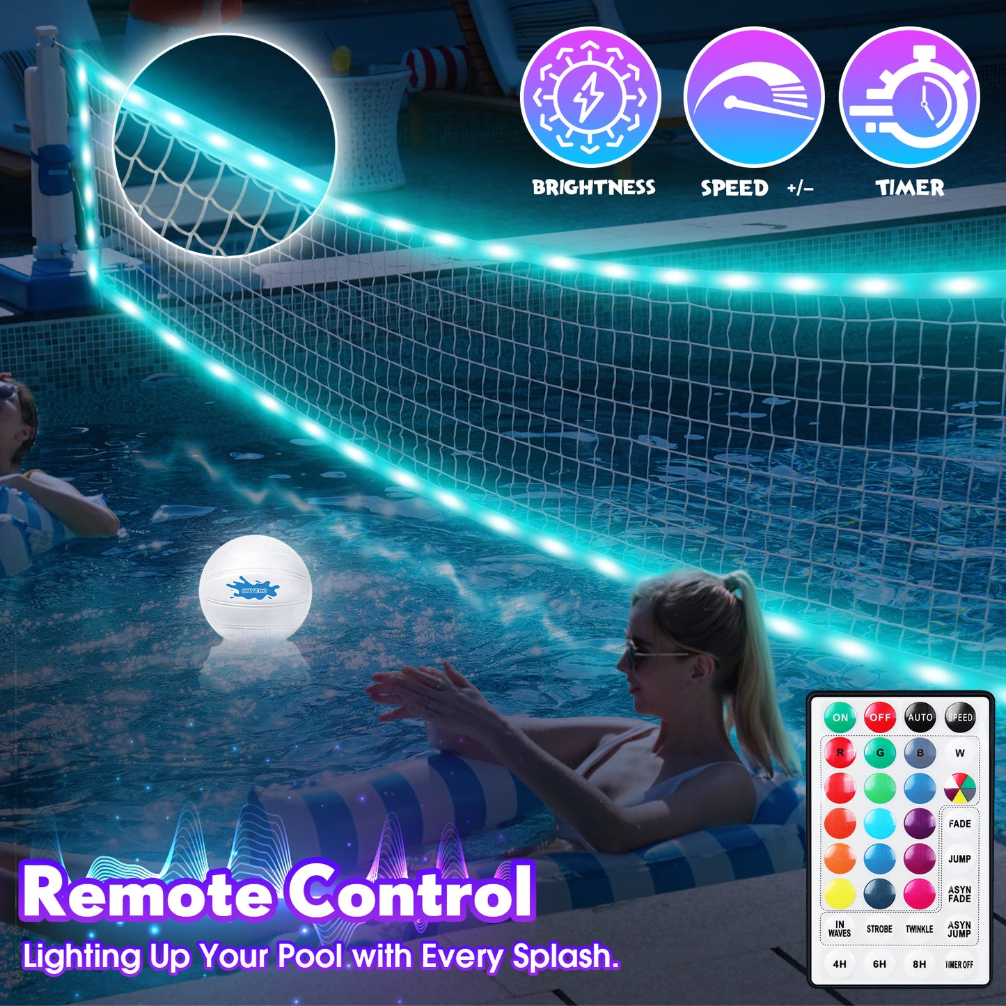 OHYEMO LED Pool Volleyball Net Set