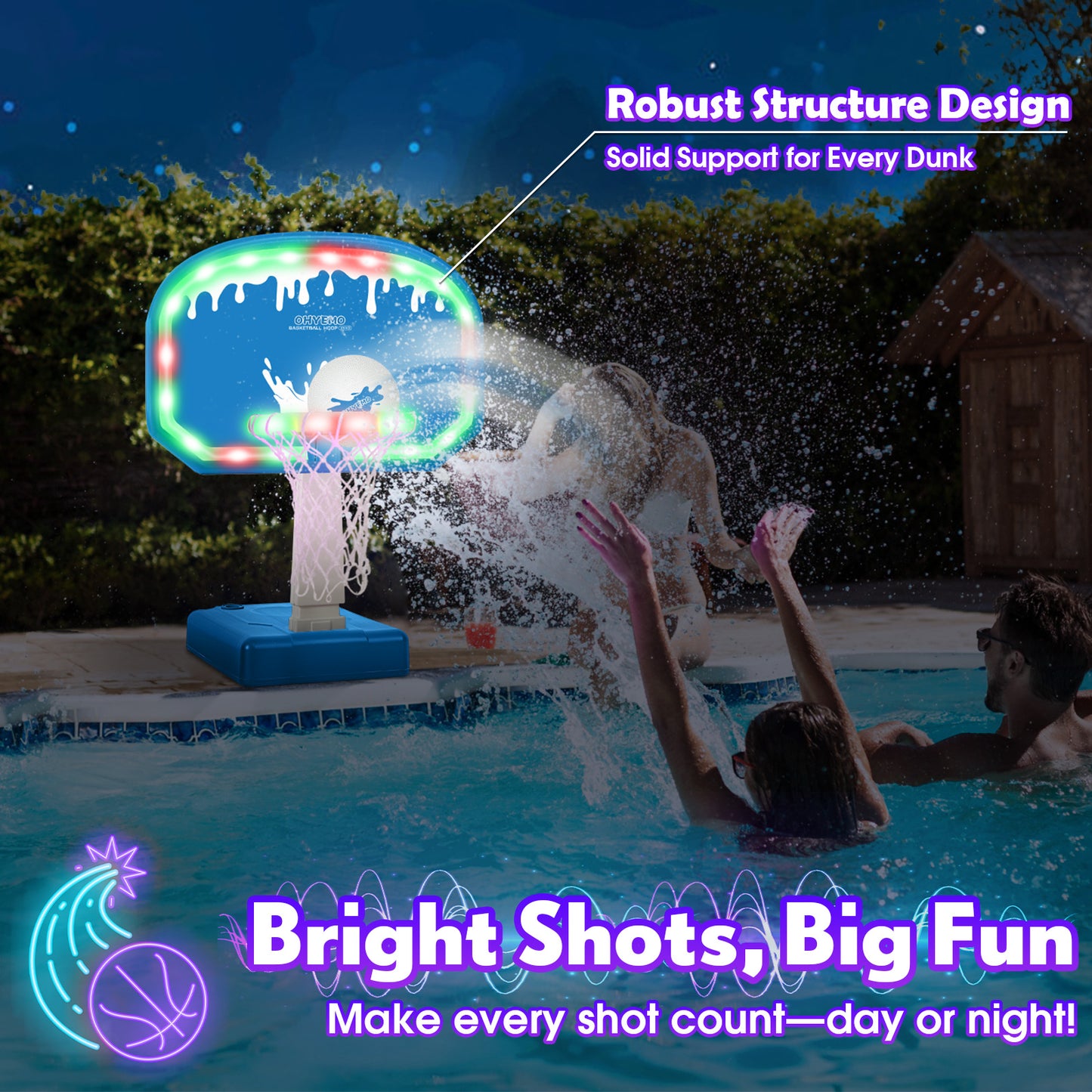 OHYEMO 2-in-1 LED Pool Volleyball & Basketball Game Set