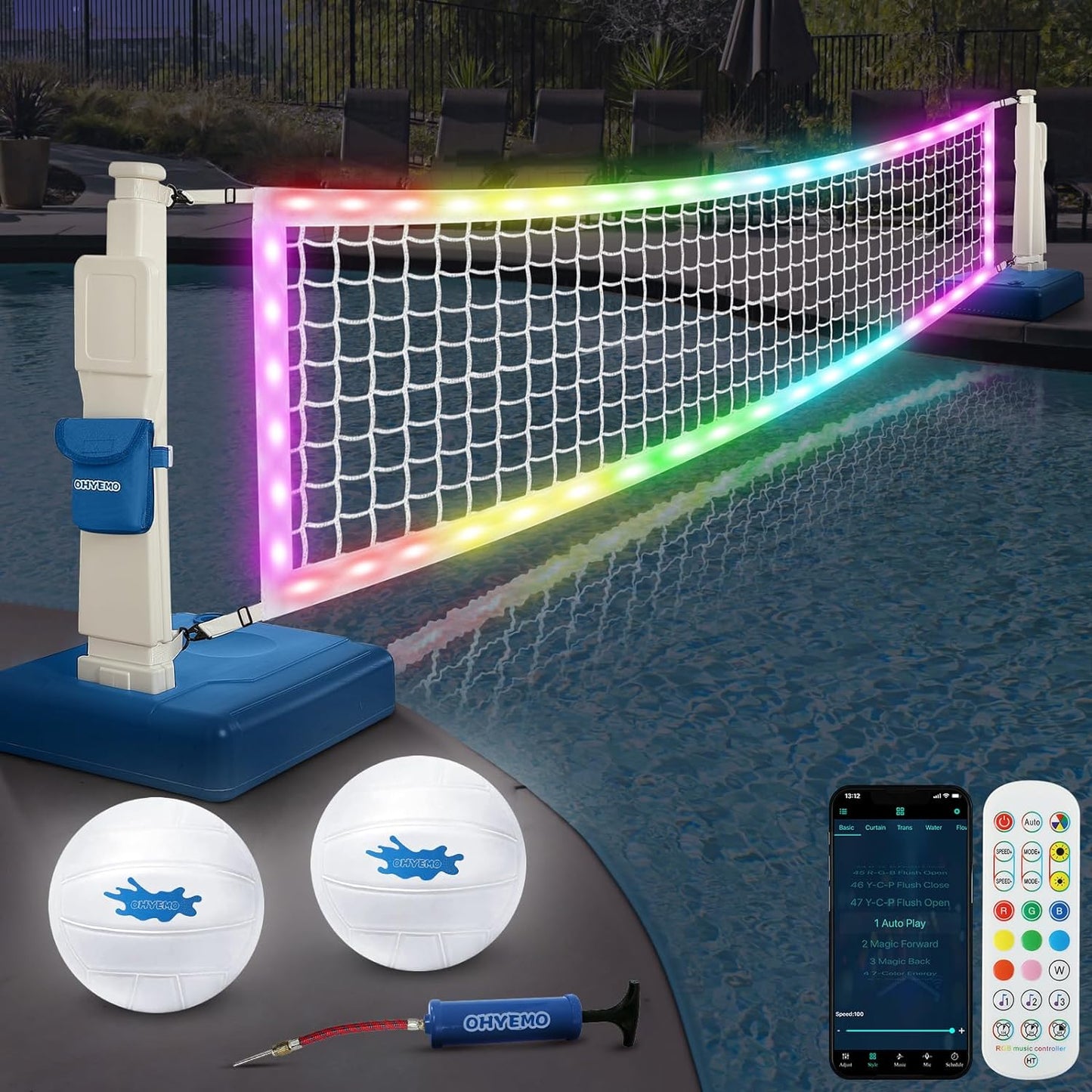 OHYEMO LED Pool Volleyball Net Set