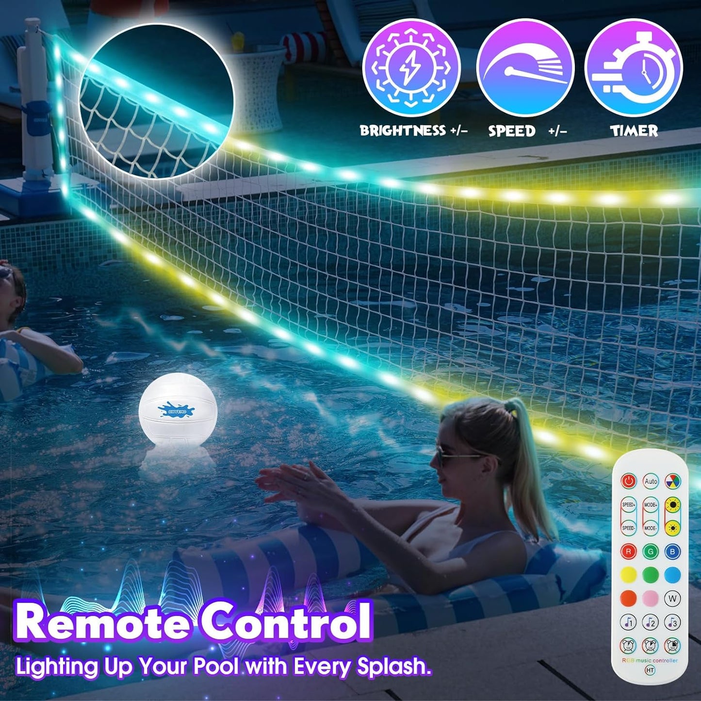 OHYEMO LED Pool Volleyball Net Set