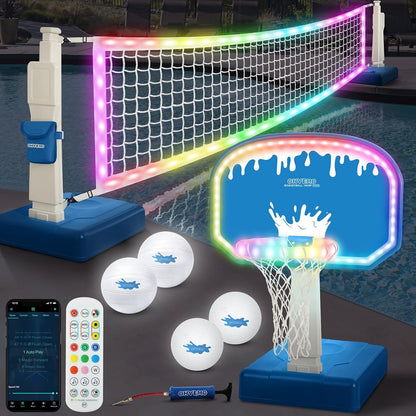 OHYEMO 2-in-1 LED Pool Volleyball & Basketball Game Set