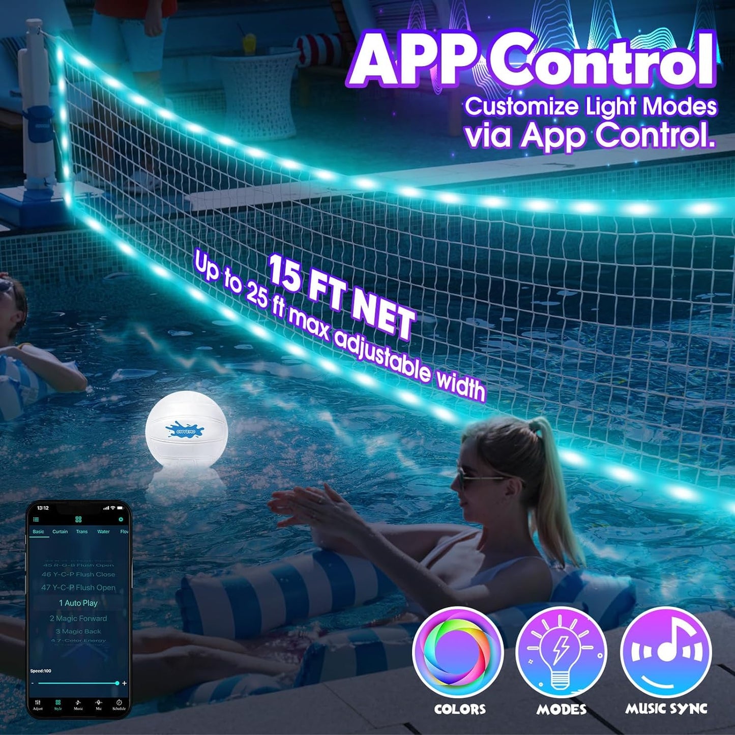 OHYEMO 2-in-1 LED Pool Volleyball & Basketball Game Set