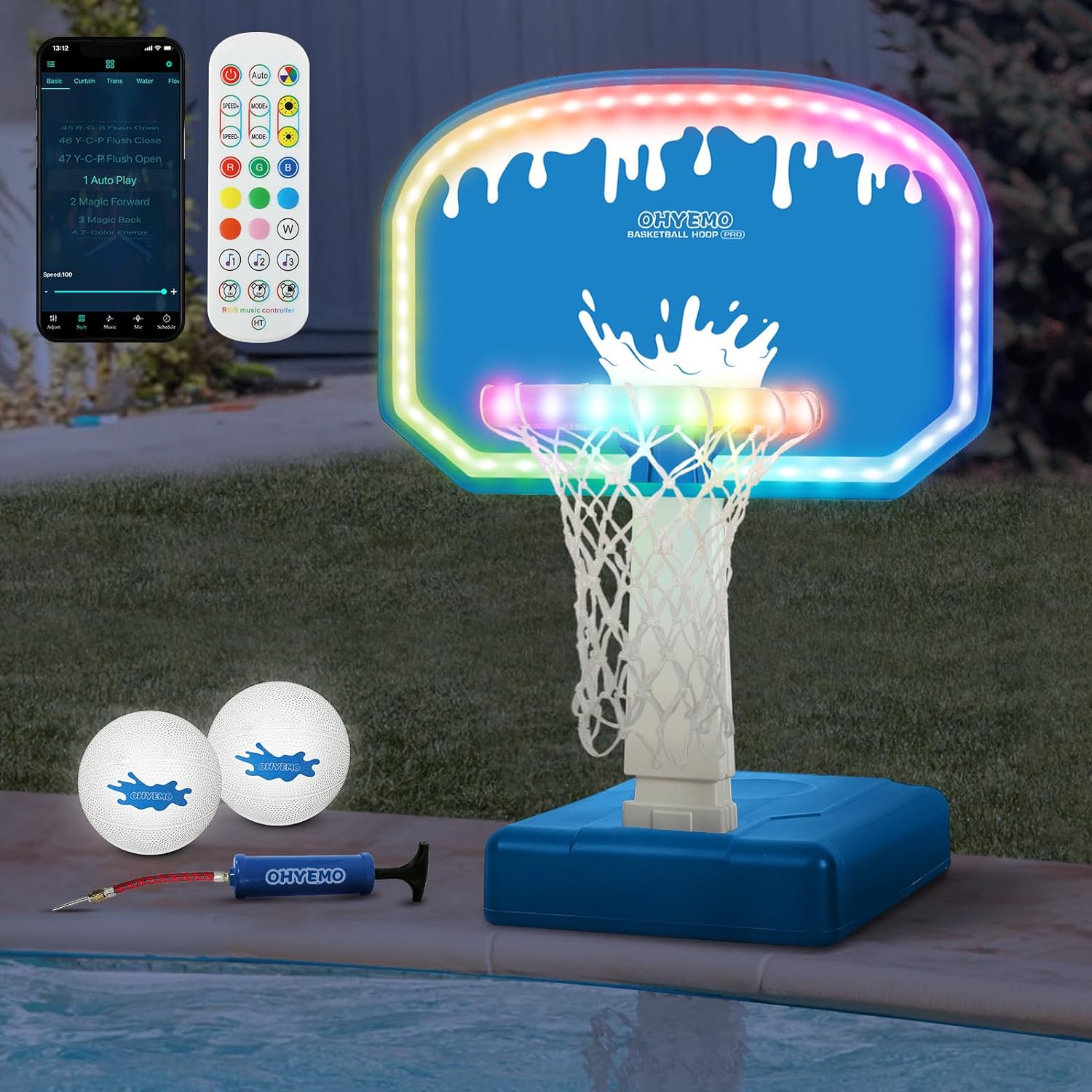 Pool Basketball OHYEMO LED Pool Basketball Game Set